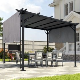 12 x 9.5 Ft Outdoor Pergola Patio Gazebo,Retractable Shade Canopy,Steel Frame Grape Gazebo,Sunshelter Pergola, Grey