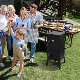 Outdoor Smoker with Double Doors, 2 Detachable Grill Netting Smoking Racks, Charcoal Pan & Water Pan, 4 Air Vents, Thermometer