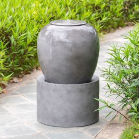 19.5x19.5x32.5" Heavy Outdoor Cement Fountain Antique Gray, Cute Unique Urn Design Water feature For Home Garden, Lawn, Deck & Patio (Color: as Pic)