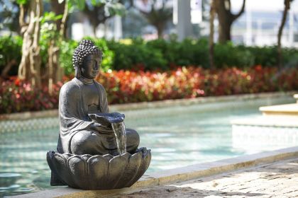 24x20.5x34" Dark Gray Buddha Statue Water Fountain, Indoor Outdoor Polyresin Fountain with Light (Color: as Pic)