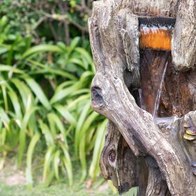 17.5x15.5x39.5" Indoor Outdoor Tree Trunk Fountain, Polyresin Rusitic Floor Standing Waterfall Fountain with Light (Color: as Pic)