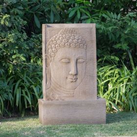 25x13x39" High Sandstone Buddha Fountain, Indoor Outdoor Water Fountain with Light (Color: as Pic)