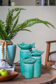 8.1x7.3x10.4" Decorative Blue Ceramic Water Fountain with 3 Tier Design, Indoor Outdoor Tabletop Fountain (Color: as Pic)