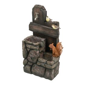 15x14.1x26.4" Decorative Two-Tiered Water Fountain with Woodland Animal Design, Outdoor Fountain with Light and Pump (Color: as Pic)