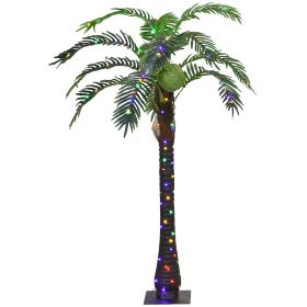 Outsunny 5' Artificial Lighted Palm Tree with 3 Coconuts, 200 LED Light, Color Changing Light Up Tropical Palm Tree with Remote for Indoor, Outdo (Color: as Pic)