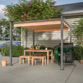 10' x 10' Aluminum Patio Pergola with Retractable Pergola Canopy, Backyard Shade Shelter for Porch, Outdoor Party, Garden, Grill Gazebo, Khaki (Color: khaki)