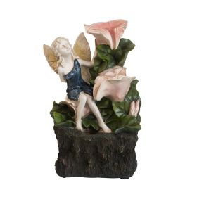8.9x4.7x13.4" Decorative 3 Tier Tabletop Water Fountain with Fairy and LED Light, Angel Girl with Pink Flower Design, for Indoor Tabletop and Out (Color: as Pic)