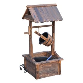 Outsunny Outdoor Wooden Wishing Well Fountain with Adjustable Water Flow Rate, Outdoor Rustic Waterfall Fountain with Electric Pump, Water Bucket (Color: as Pic)
