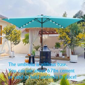 10 x 6.5Ft Rectangular Patio Solar LED Lighted Outdoor Market Umbrellas with Crank and Push Button Tilt for Garden Shade Swimming Pool (Main Material: Fabric+Metal, Main Color: Turquoise)