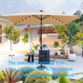 10 x 6.5Ft Rectangular Patio Solar LED Lighted Outdoor Market Umbrellas with Crank and Push Button Tilt for Garden Shade Swimming Pool (Main Material: Fabric+Metal, Main Color: Tan)